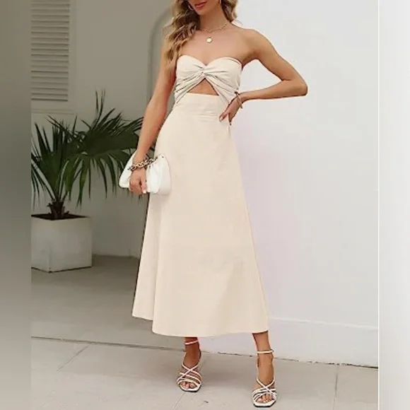 LILLUSORY Linen strapless twist front dress - Picture 1 of 9